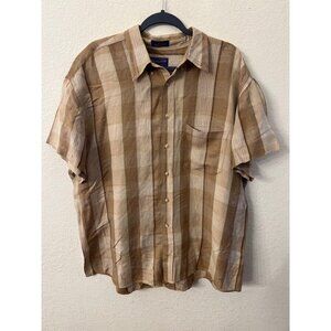 Pendleton Mens Brown Beige Plaid Short Sleeve Button-Up Shirt Size Large